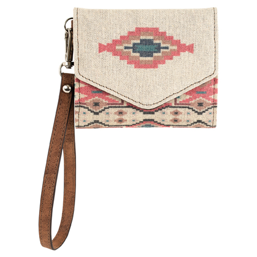CATCHFLY LADIES MINI WALLET CANVAS CORAL SOUTHWESTERN DESIGN