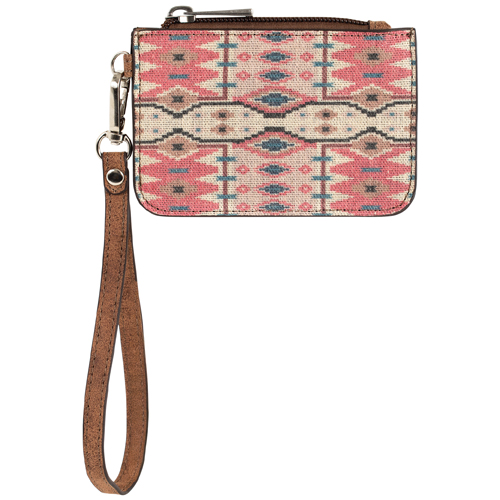 [2611696253] CATCHFLY LADIES MINI CARD WALLET CANVAS CORAL SOUTHWESTERN DESIGN