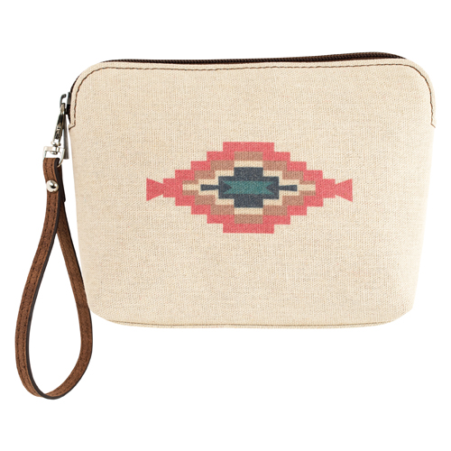 [2611695263] CATCHFLY LADIES COSMETIC POUCH CANVAS CORAL SOUTHWESTERN DESIGN
