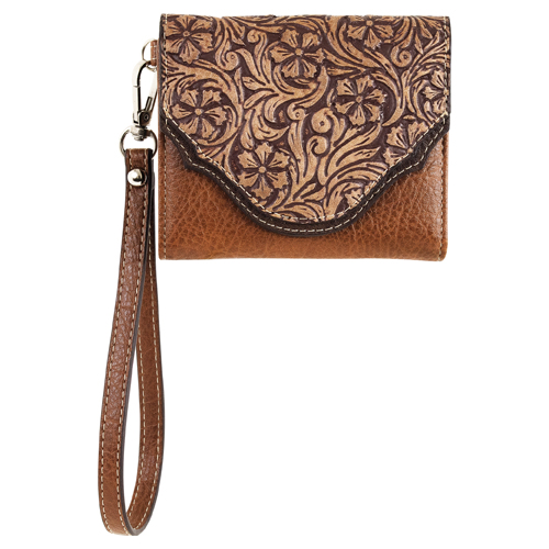 [2610616261] JUSTIN LADIES MINI WALLET TAN WITH FLORAL EMBOSS
