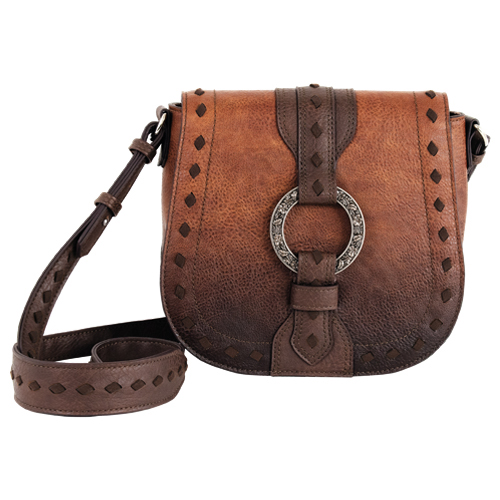 [2611025131] JUSTIN LADIES SADDLE BAG BROWN W/WHIP STITCH AND HARNESS
