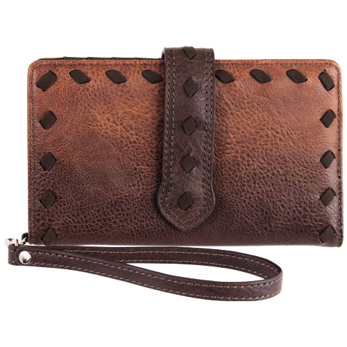 JUSTIN LADIES SLIM WALLET BROWN W/WHIP STITCH