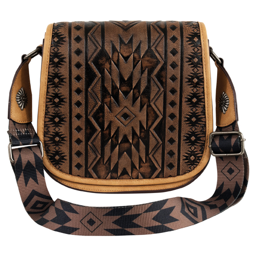 JUSTIN LADIES SADDLE BAG BROWN SOUTHWESTERN EMBOSS