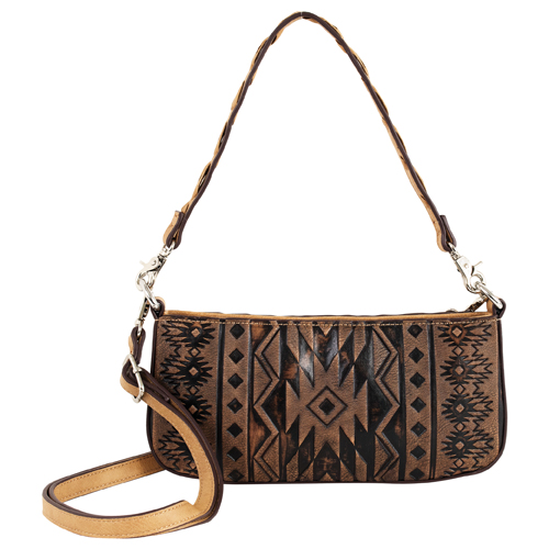 JUSTIN LADIES MINI CONVERTIBLE BAG BROWN SOUTHWESTERN EMBOSS