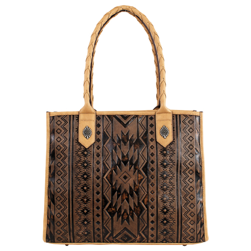 JUSTIN LADIES TOTE BROWN SOUTHWESTERN EMBOSS