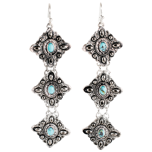 JUSTIN LADIES EARRING DIAMOND CONCHOS W/TURQUOISE COLORED STONES 