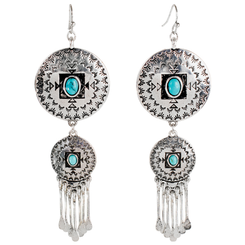 [26109EJ1] JUSTIN LADIES EARRING CONCHO PENDANT CHANDELIER WITH STONES