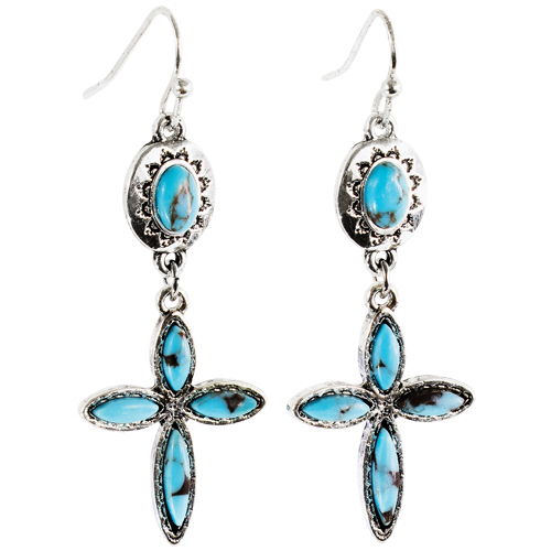 JUSTIN LADIES EARRINGS PENDANT WITH STONE CROSS