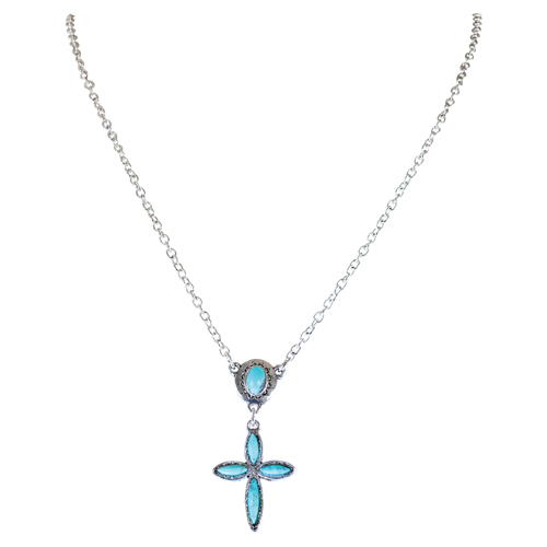 [26103NJ1] JUSTIN LADIES NECKLACE  SMALL PENDANT W/STONE CROSS