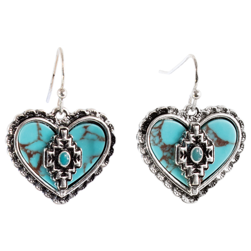 [26106EJ1] JUSTIN LADIES EARRINGS HEART WITH AZTEC DESIGN