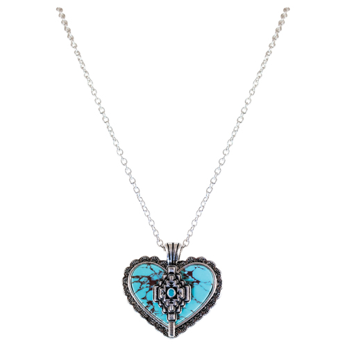 JUSTIN LADIES NECKLACE HEART PENDANT WITH AZTEC DESIGN