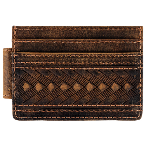 [2610336625] JUSTIN MENS GENUINE OILED LEATHER SLIM CARD WALLET SOUTHWESTERN EMBOSS