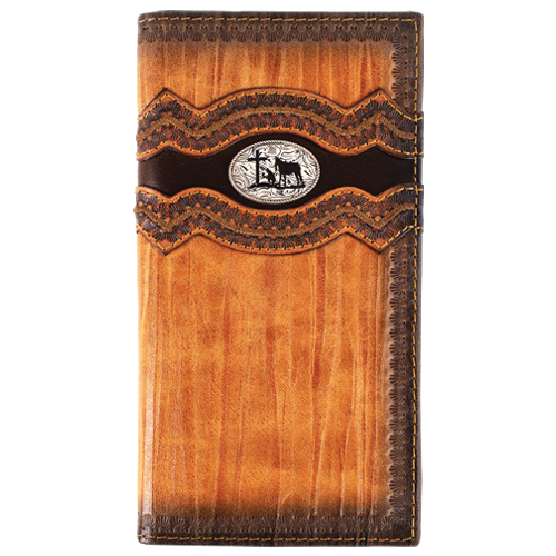 [2610335667] JUSTIN MENS GENUINE LEATHER RODEO WALLET TEXTURED W/PRAYING COWBOY