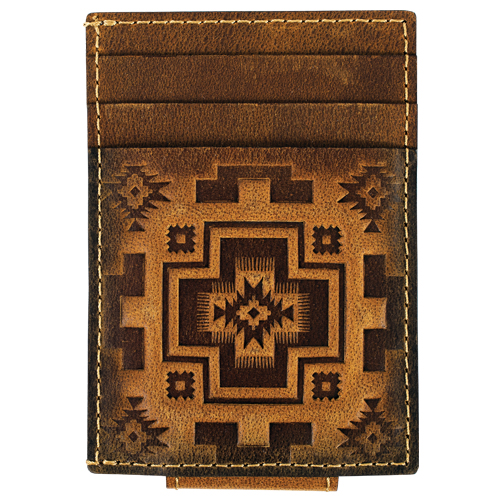 RED DIRT HAT CO CARD CASE W/MAGNET CLIP TAN SOUTHWESTERN SQUARE CROSS