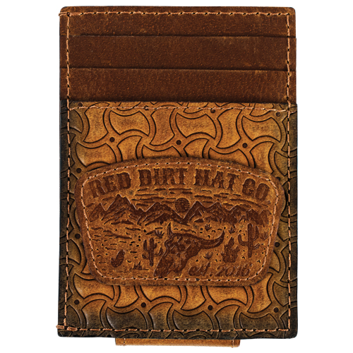 [2610168756] RED DIRT HAT CO CARD CASE W/MAGNET CLIP TAN WINDMILL BASKETWEAVE WITH PATCH