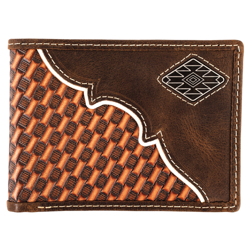 RED DIRT HAT CO BIFOLD WALLET BASKETWEAVE W/YOKE AND CONCHO