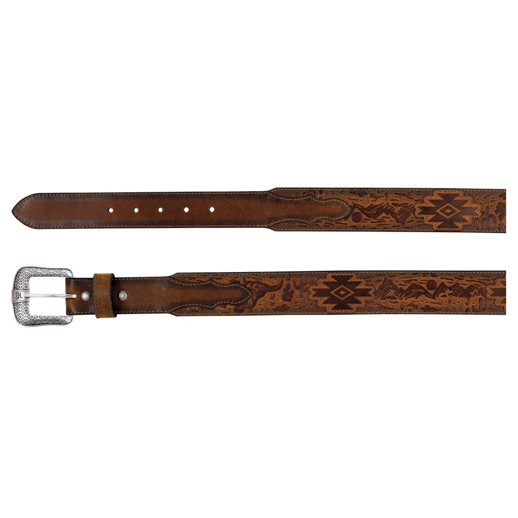 [2610160246-32] RED DIRT HAT CO MENS GENUINE LEATHER BELT BROWN DESERT SCENE W/AZTEC DESIGNS (32)