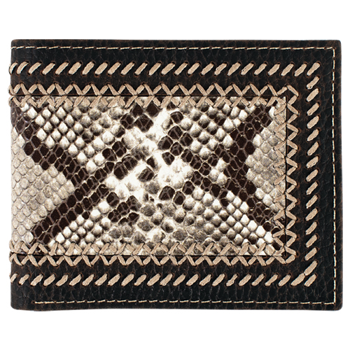 TONY LAMA GENUINE LEATHER MENS LARGE BIFOLD WALLET PYTHON PRINT W/STITCHING