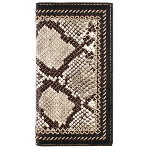 TONY LAMA GENUINE LEATHER MENS RODEO WALLET PYTHON PRINT W/STITCHING