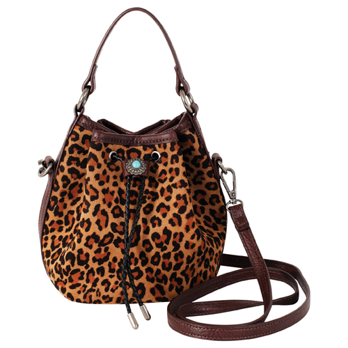 JUSTIN LADIES MINI BUCKET BAG BROWN WITH LEOPARD PRINT