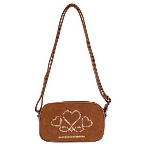JUSTIN LADIES CAMERA BAG BROWN WITH HEART STITCHING