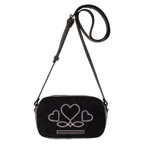 [2622001424] JUSTIN LADIES CAMERA BAG BLACK WITH HEART STITCHING