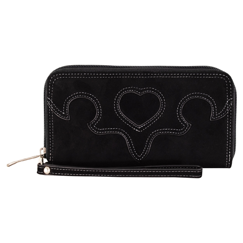 JUSTIN LADIES LARGE WALLET BLACK WITH HEART AND YOKE