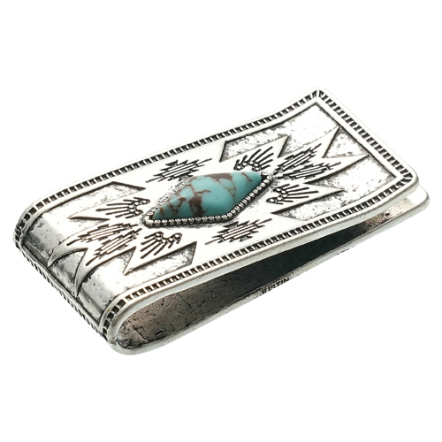 JUSTIN MENS MONEY CLIP AZTEC DESIGN WITH STONE