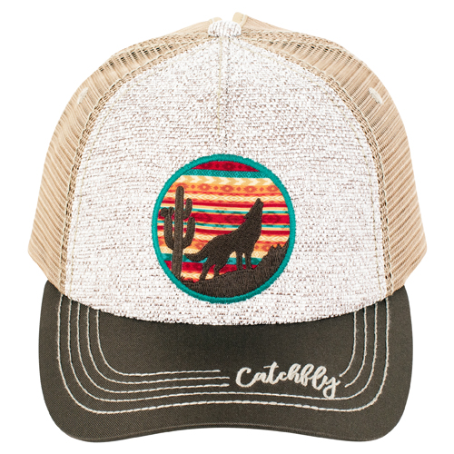CATCHFLY LADIES BASEBALL CAP TAN W/DESERT WOLF EMBROIDERY