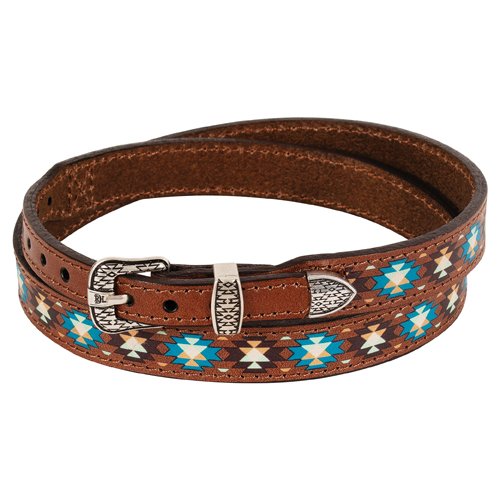 RED DIRT HAT CO GENUINE LEATHER HAT BAND TAN W/TURQUOISE AZTEC