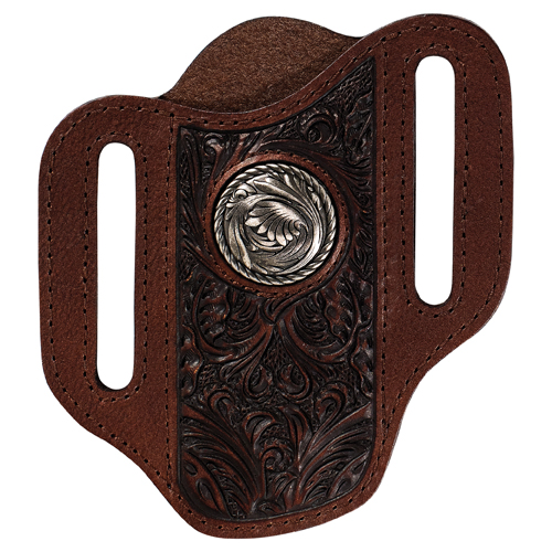 JUSTIN MENS GENUINE LEATHER PANCAKE KNIFE SHEATH FLORAL TOOLING W/YOKE AND ROUND CONCHO