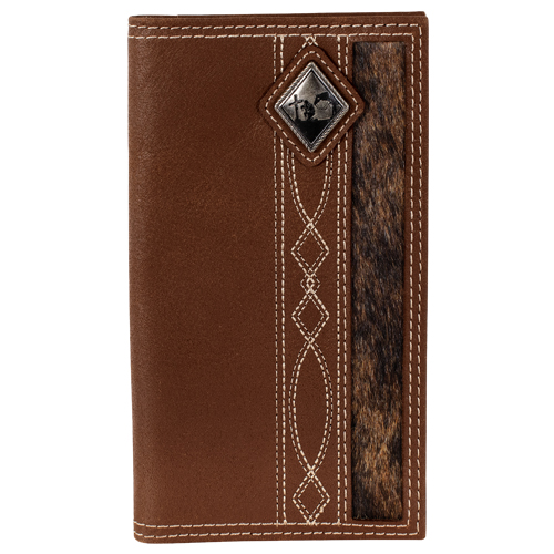 JUSTIN MENS GENUINE LEATHER RODEO WALLET HAIR ON INLAY AND PRAYING COWBOY CONCHO