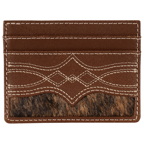 JUSTIN MENS GENUINE LEATHER SLIM CARD WALLET HAIR ON INLAY W/STITCHING