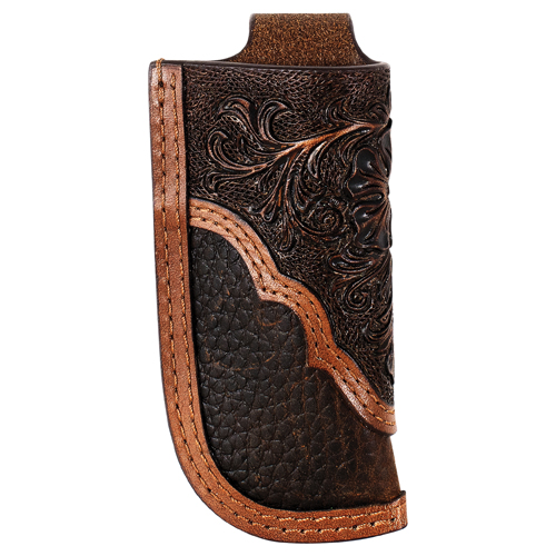 [2621815374] JUSTIN MENS GENUINE LEATHER KNIFE SHEATH FLORAL TOOLED YOKE