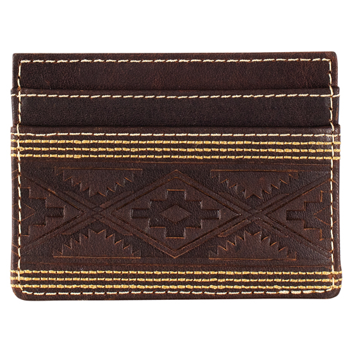 JUSTIN MENS GENUINE LEATHER SLIM CARD WALLET AZTEC EMBOSS W/STITCHING