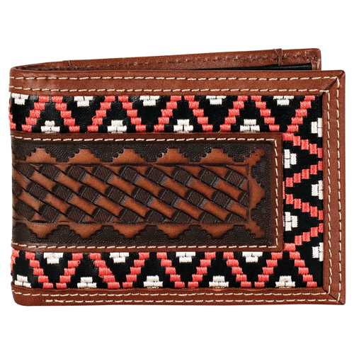 RED DIRT HAT CO BIFOLD WALLET BASKETWEAVE W/MULTICOLORED UNDERLAY