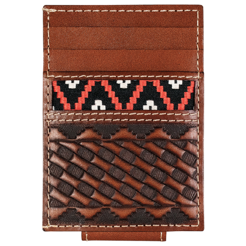 RED DIRT HAT CO CARD CASE W/MAGNET CLIP BASKETWEAVE W/MULTICOLORED UNDERLAY