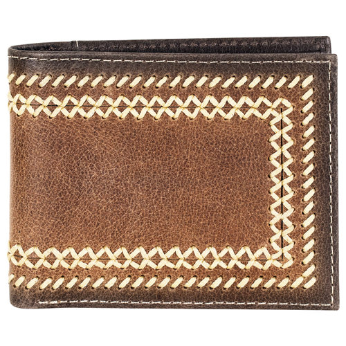 TONY LAMA GENUINE LEATHER MENS LARGE BIFOLD WALLET TAN BUFFALO W/STITCHING