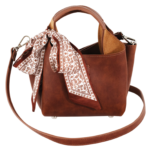 JUSTIN LADIES SIGNATURE TINY TOTE BROWN WITH ART DECO PAISLEY SCARF