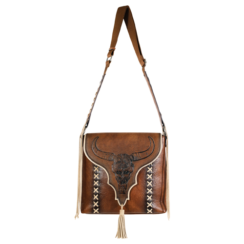 CATCHFLY LADIES CROSSBODY TAN W/STEER SKULL AND TASSEL