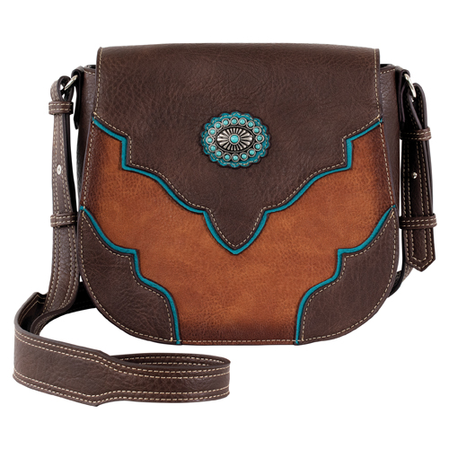 JUSTIN LADIES SADDLE BAG TAN W/BROWN YOKE AND CONCHO