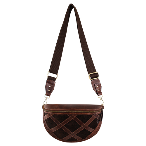 JUSTIN LADIES GENUINE LEATHER SLING POUCH BROWN W/HAIR ON LATTICE