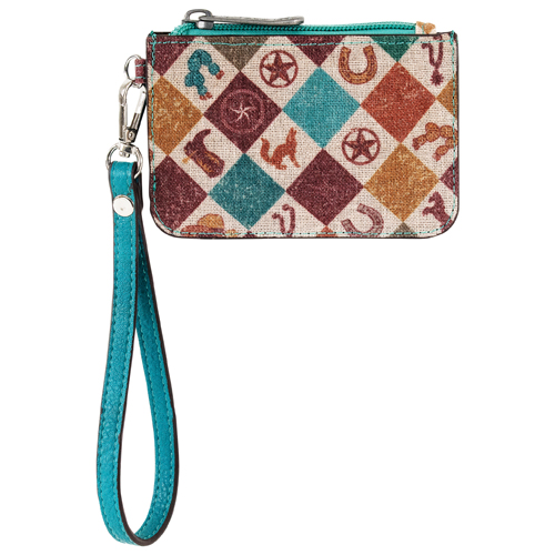 CATCHFLY LADIES MINI CARD WALLET CANVAS WITH WESTERN ICONS