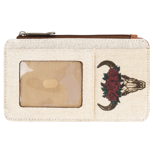 JUSTIN LADIES CARD ORGANIZER CANVAS STEER SKULL AND FLOWER CROWN