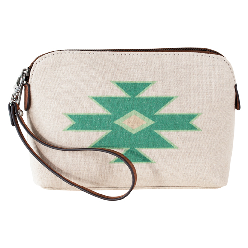 RED DIRT HAT CO LADIES COSMETIC POUCH CANVAS AZTEC WITH BISON