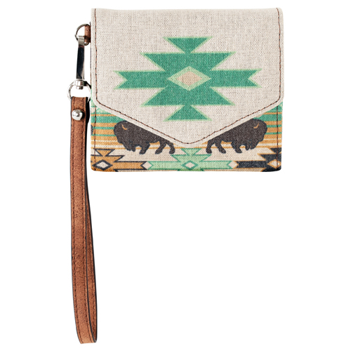 RED DIRT HAT CO LADIES MINI WALLET CANVAS AZTEC WITH BISON
