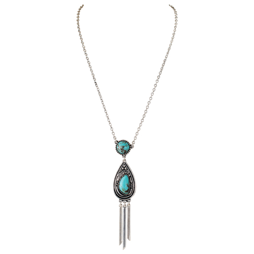 JUSTIN LADIES NECKLACE SCROLL TEARDROP AND TURQUOISE COLORED STONES