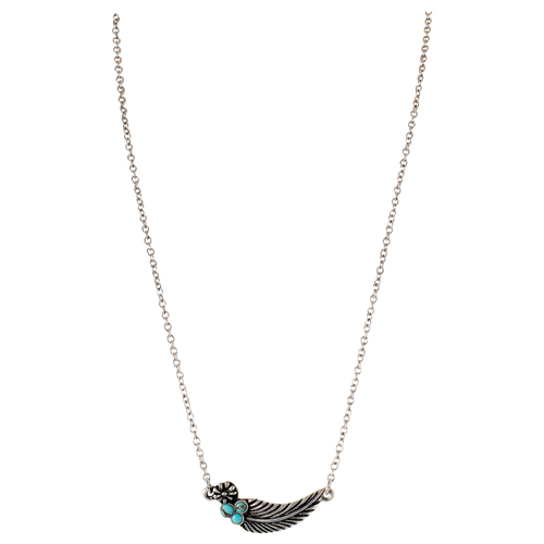 [262264NJ1] JUSTIN LADIES NECKLACE FEATHER BAR W/TURQUOISE COLORED STONES