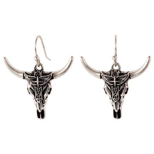 JUSTIN LADIES EARRINGS STEER SKULL W/SOUTHWESTERN DESIGN