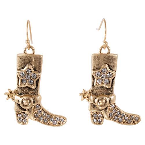 JUSTIN LADIES EARRINGS GOLDTONE BOOT W/RHINESTONES